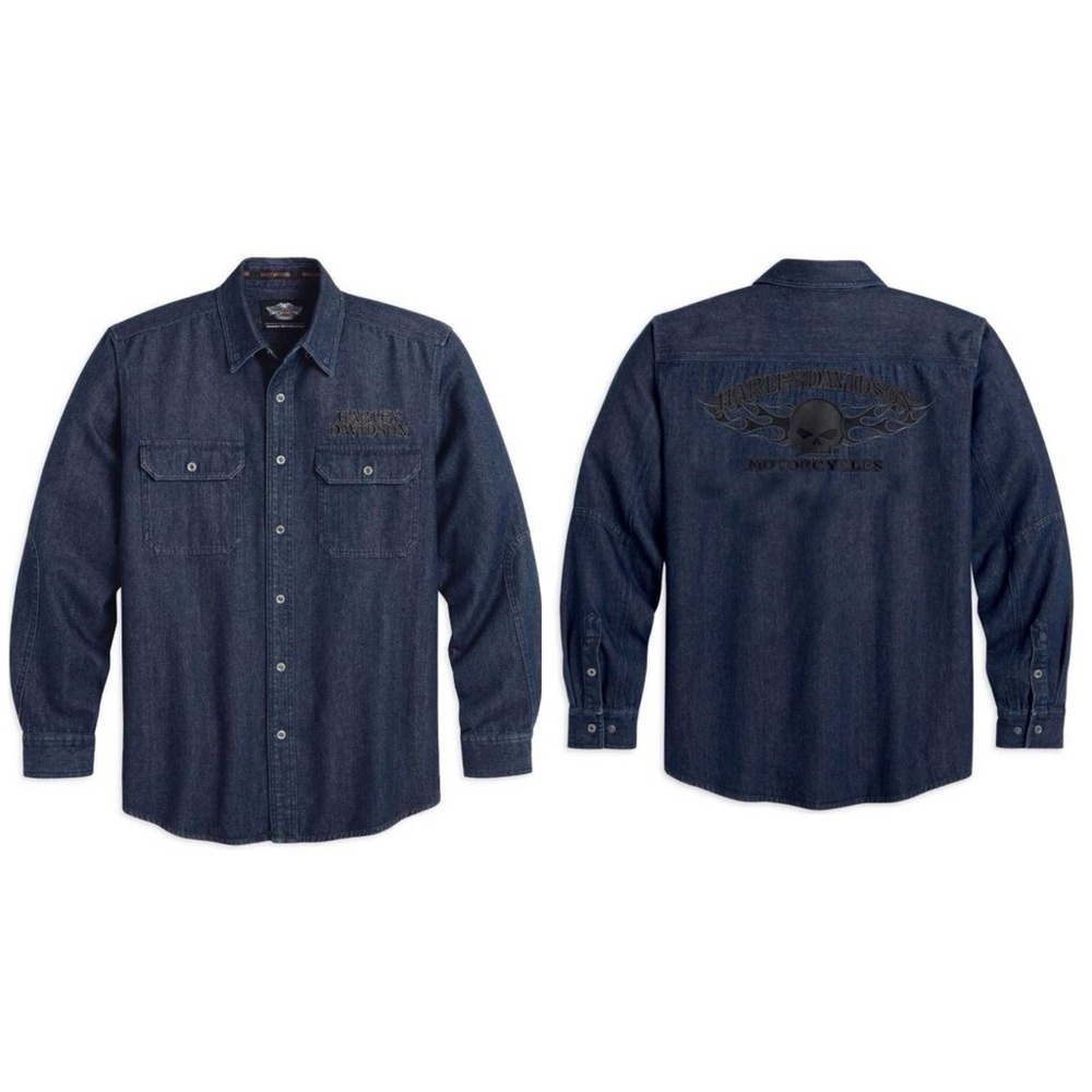 Harley-Davidson Motorcycles Men's Burning Skull Denim Shirt Size XL 99081-13VM